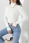 Kadın Balıkçı Yaka Parmak Geçmeli Triko Body Krem
