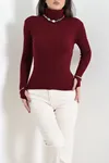 Kadın Balıkçı Yaka Parmak Geçmeli Triko Body Mürdüm
