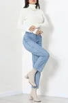 Kadın Balıkçı Yaka Parmak Geçmeli Triko Body Krem