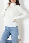 Kadın Balıkçı Yaka Parmak Geçmeli Triko Body Krem