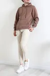 Kanguru Cepli Şardonlu 3 İplik Erkek Sweat Açık Kahve