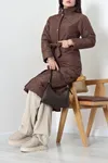 Kadın Kuşaklı Uzun Şişme Mont Kahve