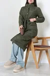 Kadın Kuşaklı Uzun Şişme Mont Haki