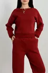 Kadın Bisiklet Yaka 3 İplik Sweat Bordo