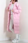Kadın Kapşonlu Uzun Şişme Mont Pembe