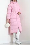 Kadın Kapşonlu Uzun Şişme Mont Pembe