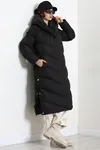 Kadın Kapşonlu Uzun Şişme Mont Siyah Model TV-94191
