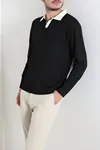 Yaka Garnili Erkek Triko Sweat Siyah