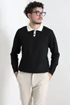 Yaka Garnili Erkek Triko Sweat Siyah