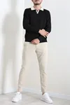 Yaka Garnili Erkek Triko Sweat Siyah