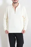 Fermuarlı Polo Yaka Erkek Triko Sweat Ekru
