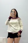 Kadın Desenli Triko Kazak Bejbordo