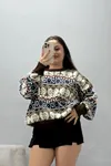Kadın Desenli Triko Kazak Kahve
