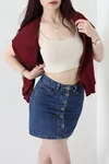 Kadın 3 İplik Şardonsuz Fermuarlı Cepli Crop Sweat Bordo