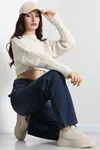Kadın Arkası Tokalı Baggy Kot Pantolon Lacivert