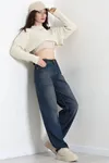 Kadın Arkası Tokalı Baggy Kot Pantolon Lacivert