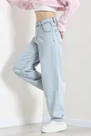 Kadın Arkası Tokalı Baggy Kot Pantolon Buz Mavi