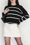 Kadın Çizgili Crop Triko Siyahlatte