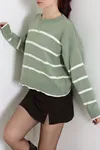 Kadın Çizgili Crop Triko Çağlalatte