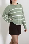 Kadın Çizgili Crop Triko Çağlalatte
