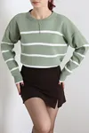 Kadın Çizgili Crop Triko Çağlalatte