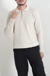 Yarım Fermuarlı Erkek Triko Taş