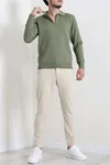 Yarım Fermuarlı Erkek Triko Haki