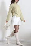 Kadın Asimetrik Kimono Kol Modal Bluz Çağla