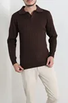 Polo Yaka Erkek Triko Sweat Kahve