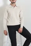 Polo Yaka Erkek Triko Sweat Taş