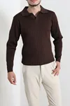 Polo Yaka Erkek Triko Sweat Kahve
