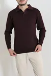 Polo Yaka Erkek Triko Sweat Mürdüm