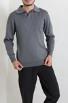 Polo Yaka Erkek Triko Sweat Antrasit