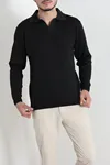 Polo Yaka Erkek Triko Sweat Siyah