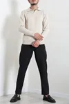 Polo Yaka Erkek Triko Sweat Taş