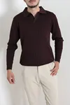 Polo Yaka Erkek Triko Sweat Mürdüm