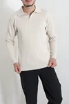 Polo Yaka Erkek Triko Sweat Taş
