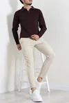 Polo Yaka Erkek Triko Sweat Mürdüm