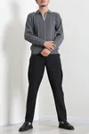 Çizgili Polo Yaka Erkek Triko Sweat Antrasit