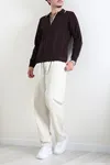 Çizgili Polo Yaka Erkek Triko Sweat Mürdüm