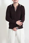 Çizgili Polo Yaka Erkek Triko Sweat Mürdüm