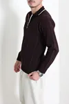 Çizgili Polo Yaka Erkek Triko Sweat Mürdüm