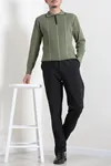 Çizgili Polo Yaka Erkek Triko Sweat Haki