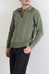 Çizgili Polo Yaka Erkek Triko Sweat Haki