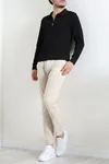 Fermuarlı Polo Yaka Erkek Triko Sweat Siyah