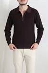 Fermuarlı Polo Yaka Erkek Triko Sweat Mürdüm