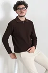 Fermuarlı Polo Yaka Erkek Triko Sweat Kahve