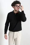 Fermuarlı Polo Yaka Erkek Triko Sweat Siyah