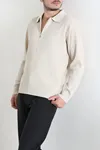 Fermuarlı Polo Yaka Erkek Triko Sweat Taş