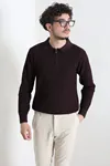 Fermuarlı Polo Yaka Erkek Triko Sweat Mürdüm
